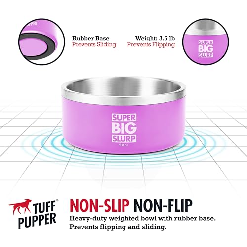 Tuff Pupper Heavy Duty Insulated Dog Bowl | Double Wall Stainless Steel Dog Food Dish | Non-Slip Spill Proof Dishwasher Safe Cat Bowl | Water Dish for Feeding Large Medium Small Pets (188oz, Pink) - color: Punch Pink, size: 188oz