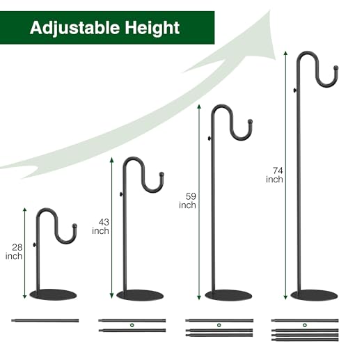 74" Shepherds Hook Stand: Hanging Bird Feeders, Plants, and Wind Chimes | Heavy Duty, Adjustable, Free Standing Pole Holder with Heavy Duty Base for Indoor & Outdoor, Holds Up to 20 LBS - color: Black