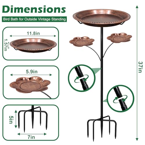 Bird Bath for Outside,Birdbaths with 2 Detachable Flower Feeders | Metal 5 Prongs Base,Detachable Bowl,Easy Clean/Install,37"H Freestanding Birdbath for Garden,lawn,yard,patio,Antique Bronze - color: Antique Bronze