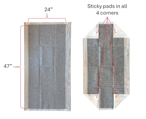 12pk - 47"x24" Disposable Guinea Pig Cage Liner (4'x2') for Midwest, C&C | And Hard Bottom Cages - Bamboo Charcoal Odor Control - 4 Corner Sticky Pads - No SAP for Small Animal Safety