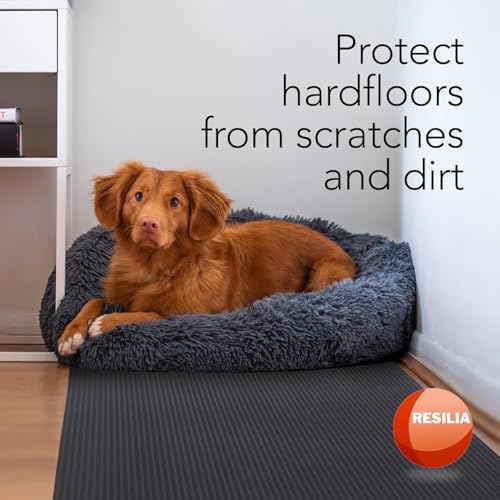 RESILIA Black Plastic Floor Runner - Embossed Wide Rib Waterproof Vinyl, Heavy Duty Protector Mat for Indoor Hardwood, Hard Floors, Garage, Entryway, Kitchen, & Outdoor Use, 15" x 48", Made in USA - size: 15" x 48"