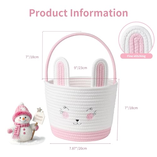 Easter Baskets for Easter Egg with Handle Woven Empty Hunt Boys' Lovely Bunny Rabbit Colorful Woven Basket First Easter Gifts for Boys, Babies, Kids, and Children (Pink) - color: Pink