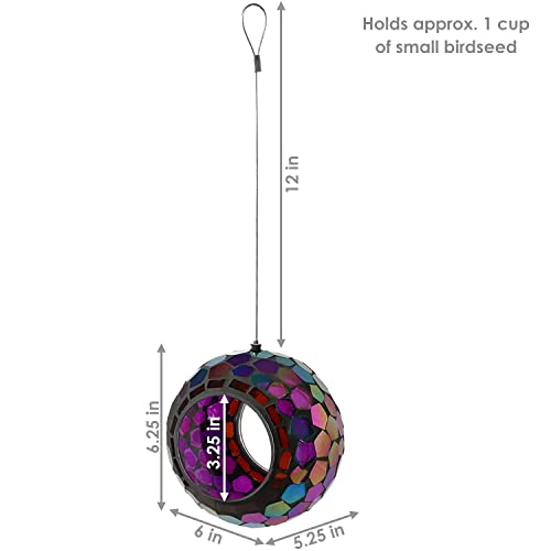 Sunnydaze Mosaic Glass Bird Feeder, Fly-Through, Iridescent Purple Mosaic | 6" Small Unique Hanging Bird Feeder for Outdoors, Drainage Hole, Weather-Resistant, Birdfeeder for Cardinals, Jays, & Finches - color: Iridescent Purple Mosaic