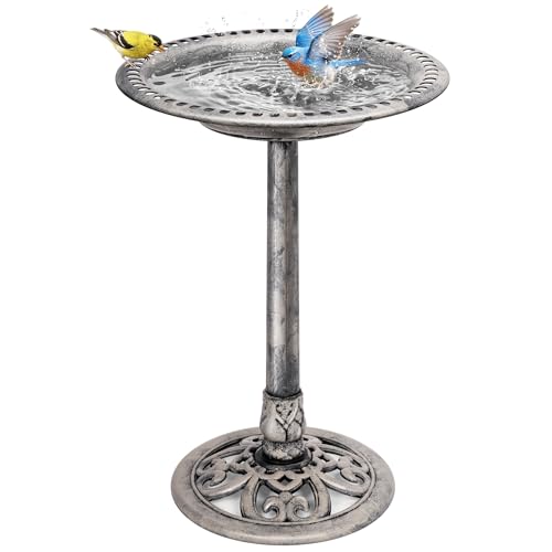 VIVOHOME Bird Bath for Outside, Polyresin Pedestal Birdbath, Gray | Weather-Resistant, 20-Inch Bowl, 28-Inch Height, for Outdoor/Garden, Bird-Friendly, Easy to Clean - color: Gray