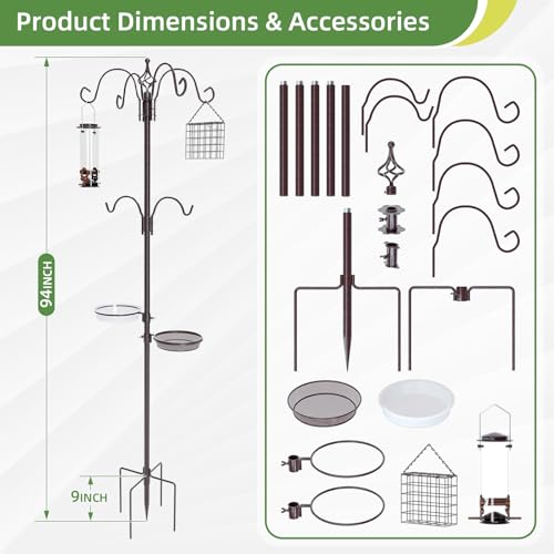 94" Bird Feeding Station Kit with Multiple Hooks, Heavy Duty Metal Bird Feeding Station with Seed Tray & Mesh Basket, Easy Assembly Ground Mounted Bird Feeder Pole for Garden Yard Outdoor - size: 94"Bird Feeding Station