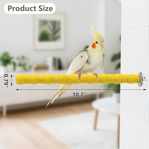 Litewoo Pet Bird Perch Parrot Rough-surfaced Stand Toy Branch Nature Wood Quartz Sand Branches Nail Perch for Small Medium Birds Cockatiel Parakeet Conure Cage Accessories (Yellow, 10.2in) - color: Yellow, 10.2in