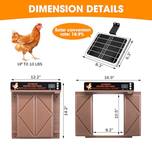 Automatic Chicken Coop Door, Solar Powered Chicken Door with Anti-Pinch Protection,LCD Screen and Weatherproof Build, Automatic Chicken Door with Timer,Light Sensor & 20 Meters Remote Control