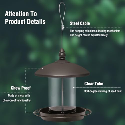 Metal Bird Feeder, Hanging or Ground Outdoor Bird Feeder, Weather Cover, Removable Seed Container and Easy Clean Design- (7x7x7in)