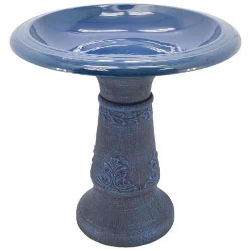 Arcadia Garden Products Fiberclay Bird Bath Outdoor Garden Decor, Antique Vintage Weather Resistant Water Bowl for Backyard and Patio and, 20-inch Tall, Blue - color: Blue