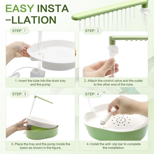 Automatic Bird Bath with Quiet Pump,Parakeet Bird Bathtub for Cage with Adjustable Shower Head & Water Flow Valve,Large Bird Baths Detachable for Easier Cleaning,BPA-Free