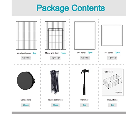 Pet Playpen, Small Animal Cage DIY Wire Fence with Door 15 Panels, Black | Portable Yard Fence for Indoor or Outdoor, for Small Animal, Puppies, Kitties, Bunny, Guinea Pigs, Turtle - style: Black
