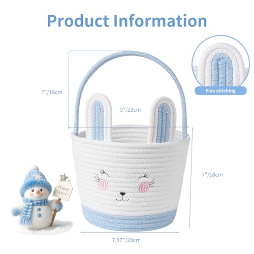 Easter Baskets for Easter Egg with Handle Woven Empty Hunt Boys' Lovely Bunny Rabbit Colorful Woven Basket First Easter Gifts for Boys, Babies, Kids, and Children (Blue) - color: Blue