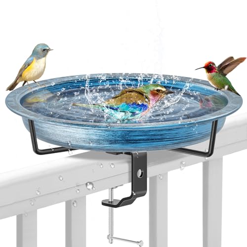 Deck Mounted Bird Bath Outside, Detachable Birdbath Bowl with Sturdy Clamp, Outdoor Bird Baths Bowl for Attracting Birds Garden Yard Decor (Retro Blue) - color: Retro Blue