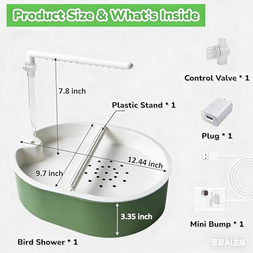 Automatic Bird Bath, Parrot Shower with Circulating Water, White Pipe | Indoor Parrot Bath Cage Accessories with Circulation Pump for Parakeet Budgie Cockatiel Finches Cockatoo Conure Pet Bird - color: withe pipe