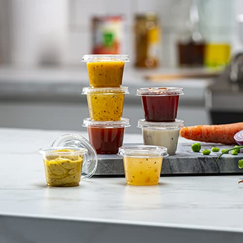 (1 oz - 100 Sets) Clear Diposable Plastic Portion Cups With Lids, Small Mini Containers For Portion Controll, Jello Shots, Meal Prep, Sauce Cups, Slime, Condiments, - color: Clear, size: 1 Ounce