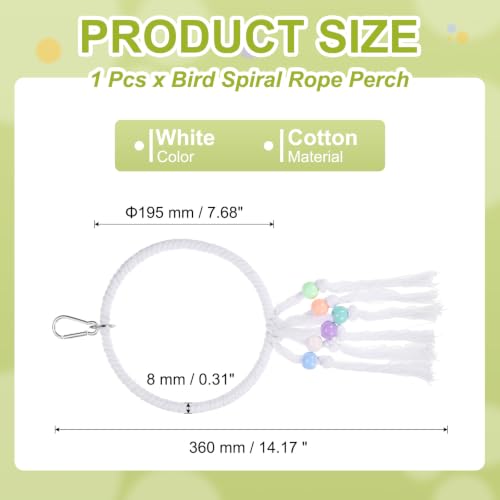 Bird Rope Perch Swing, Rope Ring Perch Standing Pole Accessory Climbing Swing Paw Grinding 14 Inch, (White) Intended for Parrot/Parakeet/Budgies/Cockatiels/Lovebirds - color: White, size: 14 Inch