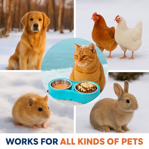 Heated Water Bowl, Double Stainless Steel Heated Dog Bowl for Outdoor Use, 46 OZ Total & Chew Proof Cord, Winter Warm Water & Food Bowl for Pets Bird Chicken UL Certified