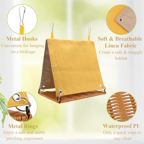 Hypeety Bird Nest Tent Cozy Hanging Snuggle Bed Hut for Cage, Yellow, M | Warm bed, washable, with hanging hooks, bird cage accessories, soft canvas, for cockatiel/lovebird/conure/budgie, yellow, M - color: Yellow, size: M