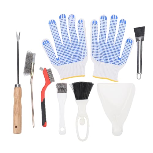 7Pcs Bird Cage Cleaning Tools Set, Fork Brush Scraper Broom Dustpan Gloves Kit, Stainless Steel Bird Droppings Scraper Tool for Parakeet Items & Small Animal Cage Cleaning