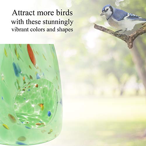 CLEVER GARDEN Glass Bird Feeder, Hanging Outdoor Decoration for Wild Birds, Green Chunky