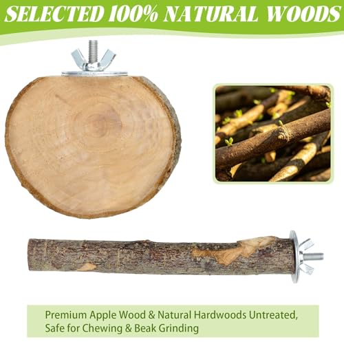 8 Pcs Natural Wood Bird Perch Set for Parakeets & Budgies | Ideal for Small/Medium Birds (Budgies, Conures) | Bark Textures for Foot Health | Tool-Free Wing-Nut | Safe Chewing - size: Core Perch & Platform - 8PCS