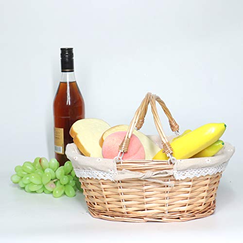 MEIEM Wicker Gift Baskets Empty Oval Willow Woven Picnic Cheap Easter Candy Storage Wine Basket with Handle Egg Gathering Wedding Basket (Natural) - color: Natural, size: Small