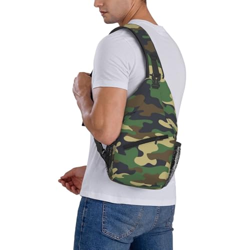 Green Brown Camo Sling Backpack Crossbody Shoulder Bag Chest Bag Travel Chest Pack Casual Daypack For Women Men Hiking Sports Working - color: Black9