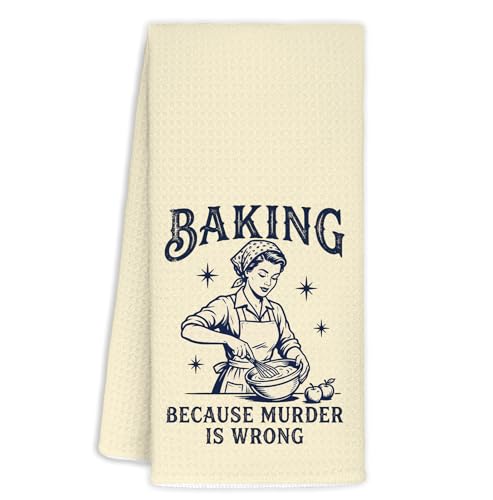 Beige Baker Gifts Kitchen Towels, Gifts for Baking Lovers Decorative Hand Towels, Baking Because Murder is Wrong Decor Dish Tea Towels for Kitchen Bakery, 16x24 Inches - color: Funny-beige