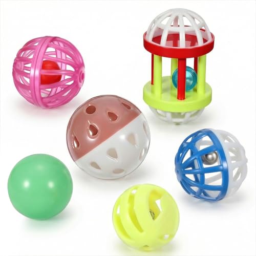 6 Pcs Foraging Ball Bird Toys, Feeder Toys, Foot Talon Toy, Chewing Training Rattle Bell Balls, Parrot Cage Toys for Parakeets, Cockatiels, Conures, Love Birds and Other Small to Medium Birds