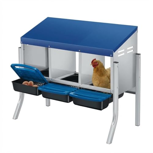 Chicken Nesting Boxes, Heavy-Duty 8-Compartment Metal Chicken Nesting Box – Removable Tray, Ventilation Holes, Easy Egg Collection, Rustproof Galvanized Steel - Blue - 3 - Slot - with Legs - color: Blue, size: 3 - Slot - With Legs