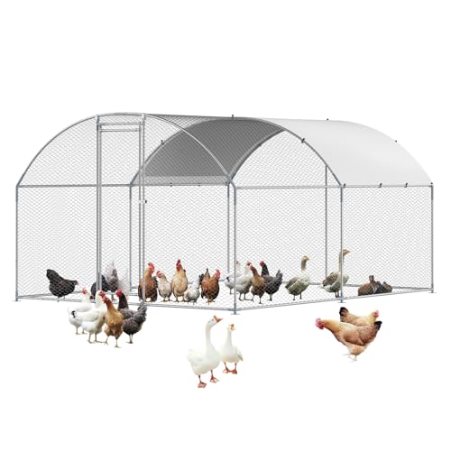 VEVOR Large Metal Chicken Coop with Run, 13.1 x 9.8 x 6.5 ft Walkin Chicken Coop for Yard with Waterproof Cover, Dome Roof Large Poultry Cage for Hen House, Duck Coop and Rabbit Run - size: 157.5"L x 118.1"W x 78.7"H