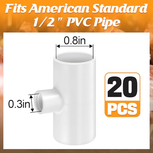20 Pcs Chicken Waterer PVC Pipe Tee Fittings for Large Chicken Coop | Fully Automatic for Threaded Chicken Waterer Nipples/Cups/Feeders/Poultry Water Drinker, Chicken Coop Accessories, White