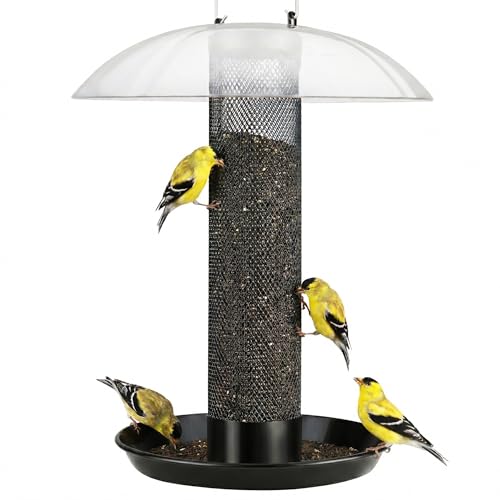 Kingsyard Finch Thistle & Nyjer Bird Feeder for Outdoors Hanging | 9.5" Rustproof Metal Removable Tray, 11.5" Weatherproof Dome, 2.5 lb Seed Capacity, Garden & Backyard Birding Gift, Black - color: Black