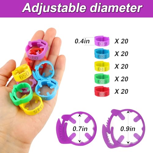100 Pcs Adjustable Chicken Leg Rings | Multicolor Numbered Chicken Identification Leg Bands, Durable Poultry Leg Bands for Chickens Turkey Goose Ducks