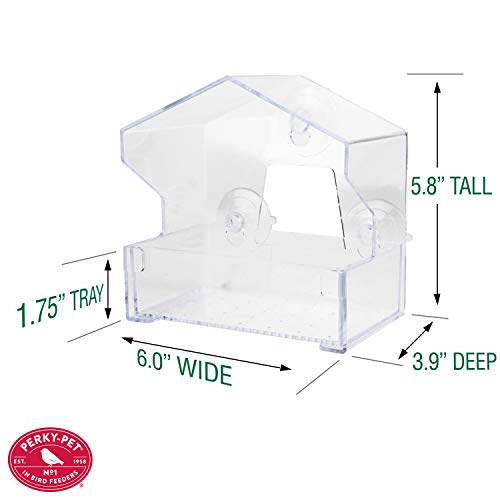 Perky-Pet Clear Outdoor Window Bird Feeder with Strong Suction Cups – 1/2 Lb Seed Capacity - Perky Pet 345 - Entertaining Bird Feeding - Watch Birds Eat Seeds - size: .5 LB Capacity