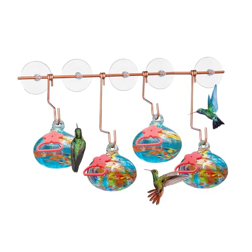 Pozfun Set of 3 Hummingbird Feeders for Outdoors Hanging,Hand-Blown Glass Hummingbird Feeder with Silicone Feeding Perch,Never Leak,Gardening Gifts for Woman Man - color: Blue