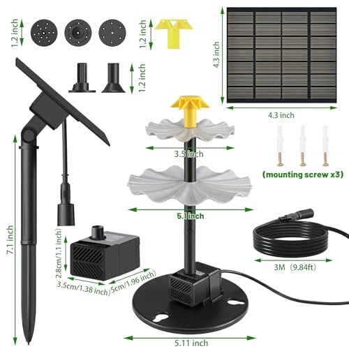Upgrade 2W Solar Fountain Pump Kit with 4 Nozzles & 9.94FT Cable | Outdoor 7V DIY Solar Fountain for Bird Bath, Garden, Pool, Pond, Cascading Water Flow, Attracting Birds - color: 2w Solar Fountain