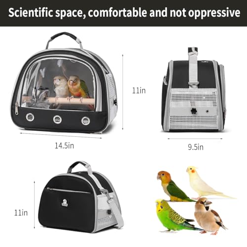 Bird Carrier,Bird Cage Parakeet Parrot Budgie Carrier Backpack for Small Birds, Travel Bird Cages with Perch, Transparent Ventilation Cockatiels, Lightweight Pet Carrier for Outdoor Use(Black) - color: Black