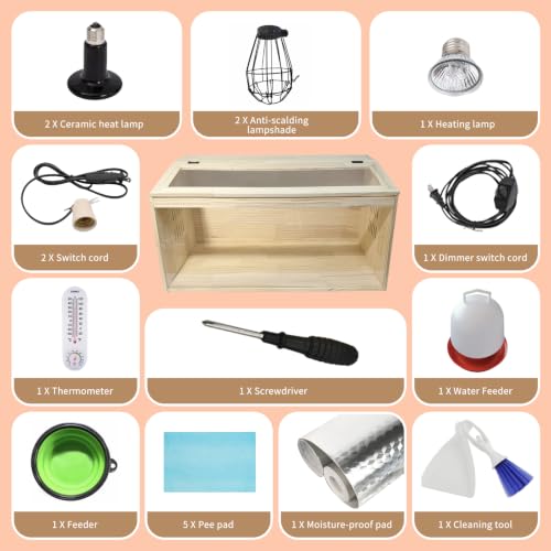 Large Chicken Brooder Box, All-in-One Brooder with Heating Lamps, Moisture Proof Pad, Thermometer, Cleaning Tools and Pee Pads, for Chicks, Quail, Hamsters, Up to 30 Chicks, 31.5" × 15.7" × 15.7"