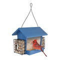 Hopper Hangout Recycled Plastic Hopper Bird Feeder with Latching Suet Cages & Fresh Seed Tray for Wild Birds and Outdoor Décor, 3 Quart Capacity, 2 Suet Cake, Blue
