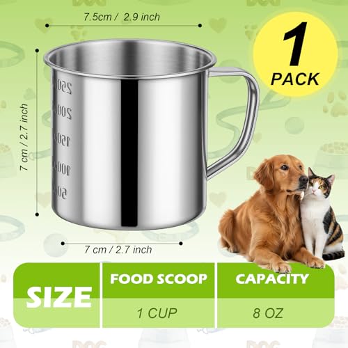 Dog Food Scoop 1 Cup,304 Stainless Steel Dog Food Measuring Cup,1 Cup Pet Food Scoop for Dogs Cats - size: 1 cup