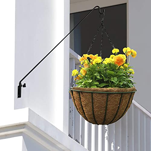 Heavy Duty Extended Reach Wall Mounted Deck Hook Wall Pole,Bracket Direction and Length Adjustable Plant Bracket for Bird Feeders, Planters, Suet Baskets, Lanterns, Wind Chimes,Black - size: 43in Long Wall Mounted Hook-1 Pack