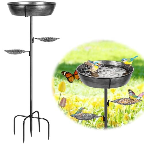 Metal Outdoor Bird Bath, Rust-Proof Removable Bowl for Garden Decor Grey | Freestanding Birdbath & Birdfeeder with Heavy-Duty Base, Bird Bowl for Lawn Patio Yard Bird Feeding Decor, Easy to Install - color: Gray