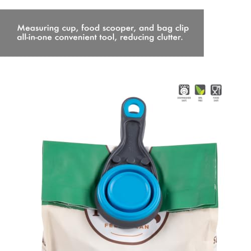 Dexas Popware for Pets Collapsible Klip Scoop, 3-in-1 Pet Food Scoop, Measuring Cup and Bag Clip, 1/2 Cup Capacity, Pro Blue - color: Pro Blue, size: 1/2 Cup Capacity