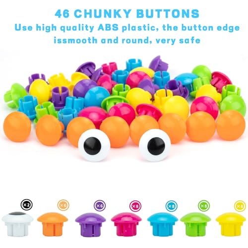 Button Art Pegboard for Toddlers - 12 Pics & 46 Buttons, Gift 3+ | 7.8'' x 7.8'' pegboard with bird theme. Builds fine motor skills, color matching & creativity. Perfect early learning gift