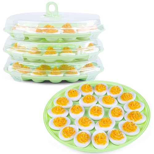 HANSGO Deviled Egg Containers with Lid, 3 PCS Deviled Egg Platter Carrier | Deviled Egg Trays with 66 Slots for Party, Home Kitchen, Easter, Thanksgiving and Other Festival, Green - color: 3 Pack Green