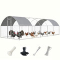 Metal Chicken Coop with Waterproof Curved Roof, 32.8×9.8×6.4ft | Thickened Steel Frame, Predator-Proof Wire, Weatherproof & UV Resistant Cover, Detailed Assembly Guide & Tool Kit - size: 393.6"L x 118.1"W x 76.8"H