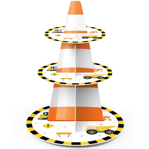 3 Tier Construction Theme Cupcake Stand Decoration Truck Birthday Party Cupcake Tower Dump Truck Car Dessert Holder for Construction Baby Shower Birthday Party Supplies - style: Construction