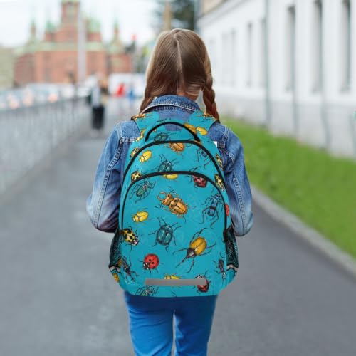 Kids Beetles Bugs Backpack for Boys Girls School Bags | Elementary Middle, Travel Daypack Lightweight Waterproof with Reflective Strip - color: Beetles Bugs