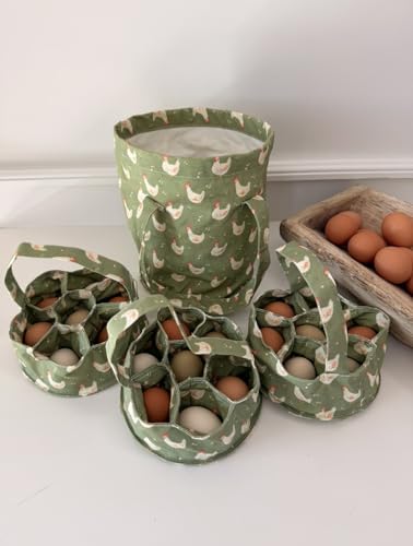 XL Egg Collecting Bag with 21 Pouches – Custom Chicken Pattern, Strap & Convenient Handle – Cute Design for Safely Collecting & Transporting Fresh Eggs